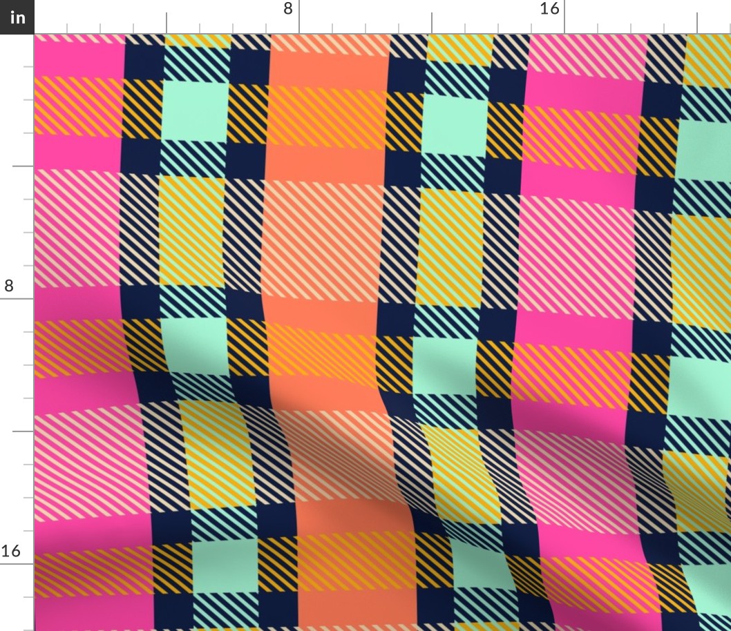 (L) Scottish plaid no. 1 pink orange midnight blue