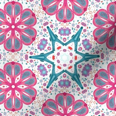 Geometric Abstract Pattern Teal Orange Pink 2