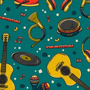 Retro Colors and Musical Instruments / Large Scale