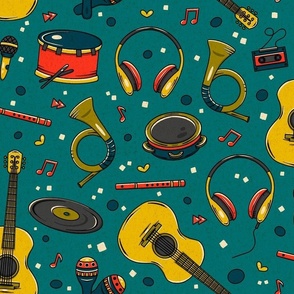 Retro Colors and Musical Instruments / Medium Scale