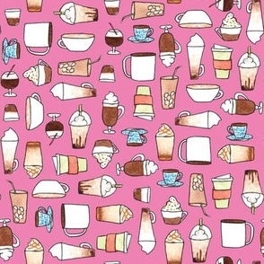 (medium) Cute Coffee illustrations on Hot Pink