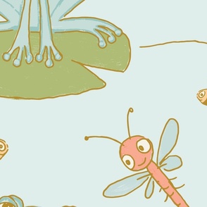 Frogs, Bees & Dragonflies on Light Blue_LRG
