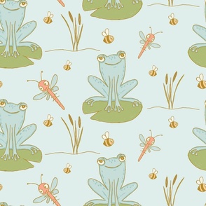 Frogs, Bees & Dragonflies on Light Blue_MED