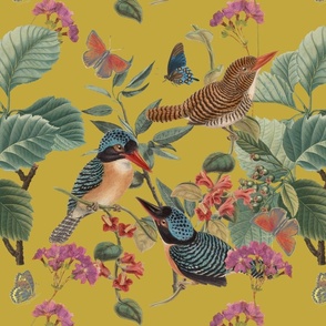 Victorian Bird Pattern Fabric, Wallpaper and Home Decor