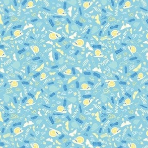 Ditzy Snails and Butterflies - Turquoise, White & Yellow on Turquoise