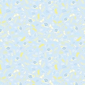 Ditzy Snails and Butterflies - Blues, White & Yellow on Blue