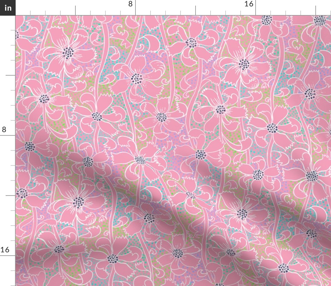 pink swirl floral with dots