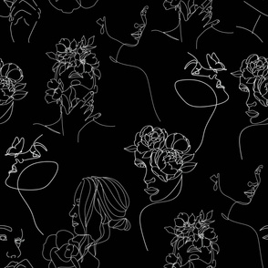 Women's Faces with Flowes No. 2 Black - Large
