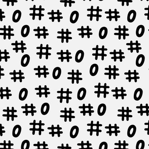 Abstract hand drawn seamless pattern, black and white crosses zeros texture.