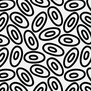 Abstract hand drawn seamless pattern, black and white oval texture.