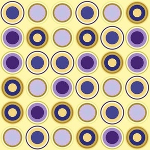 Vintage circles in yellow violet mustard periwinkle