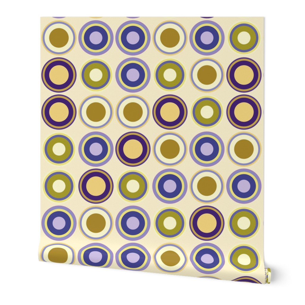 Vintage circles  in yellow green periwinkle mustard