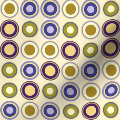 Vintage circles  in yellow green periwinkle mustard