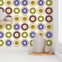 Vintage circles  in yellow green periwinkle mustard