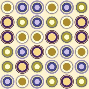 Vintage circles  in yellow green periwinkle mustard