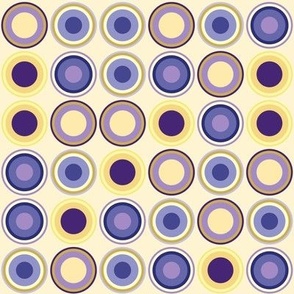 Vintage circles in yellow blue purple periwinkle lavender beige