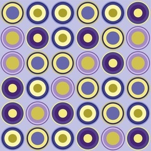 Vintage circles in Periwinkle purple yellow mustard goldenrod citrine