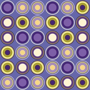 Vintage circles in Very Peri mustard yellow beige purple