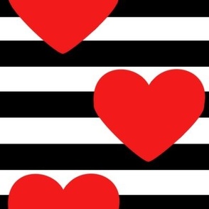 Red hearts on black and white stripes-large