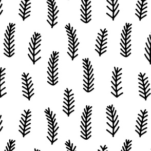 Abstract hand drawn seamless pattern with spruce twig elements.