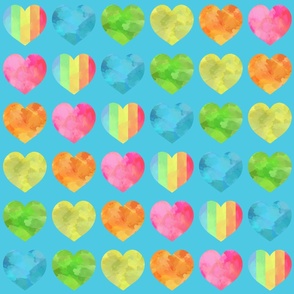 rainbow hearts blue bg