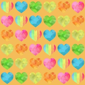 rainbow hearts orange bg