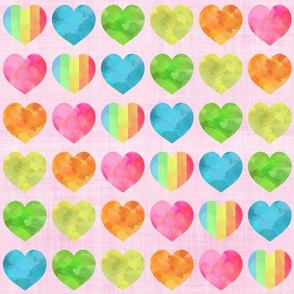 rainbow hearts pink linen