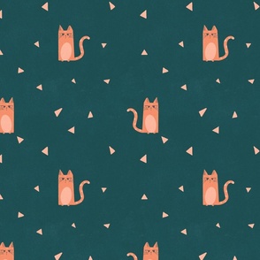 Orange cat with Triangles on Green 