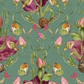 French Rose in Green Linen
