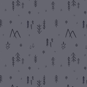 mountains, trees and stars blue