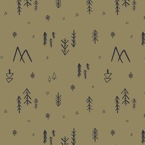 Mountains, trees and stars olive green