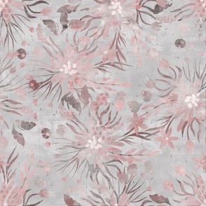 Blush Pink Grey Watercolor Flower Pattern Smaller Scale