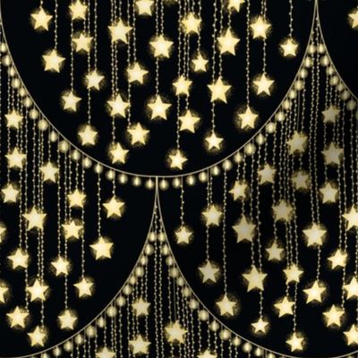 Sparkling Golden Stars Christmas String Lights on black