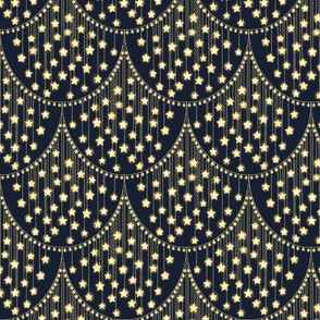 Sparkling Golden Stars Christmas String  Lights on deep blue