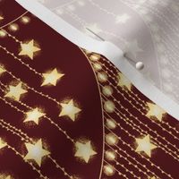 Sparkling Golden Stars Christmas String  Lights on deep red