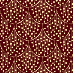 Sparkling Golden Stars Christmas String  Lights on deep red