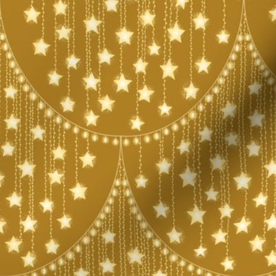 Sparkling Golden Stars Christmas String  Lights on gold