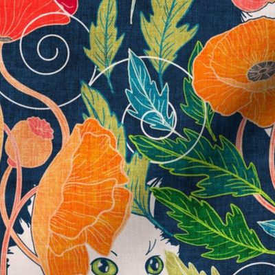 Purrfect Poppy Art Nouveau - vintage textured
