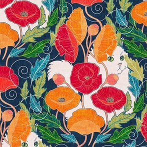 Purrfect Poppy Art Nouveau - vintage textured