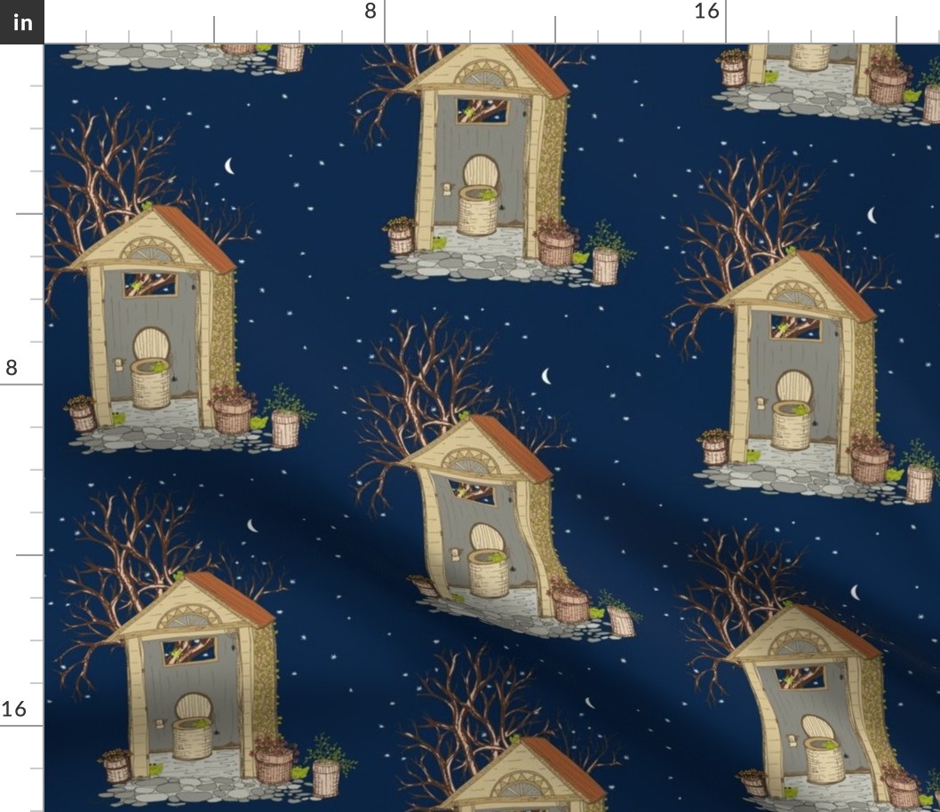 A Room With a View on Indigo Blue With Stars - Medium Scale