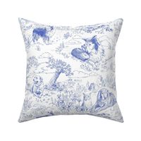 Country Dogs Toile Blue on White