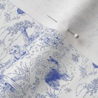 Country Dogs Toile Blue on White Small