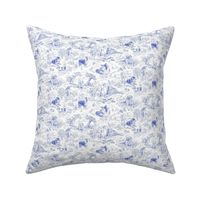 Country Dogs Toile Blue on White Small