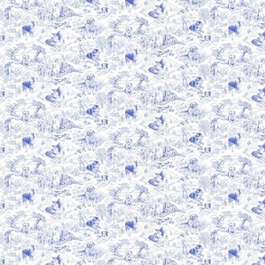 Country Dogs Toile Blue on White Small