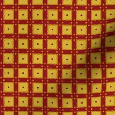 Dotty's Box: Red & Gold Geometric, Windowpane, Grid