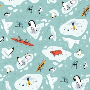South Pole Adventure // penguins, research tents, kayaks - hand drawn