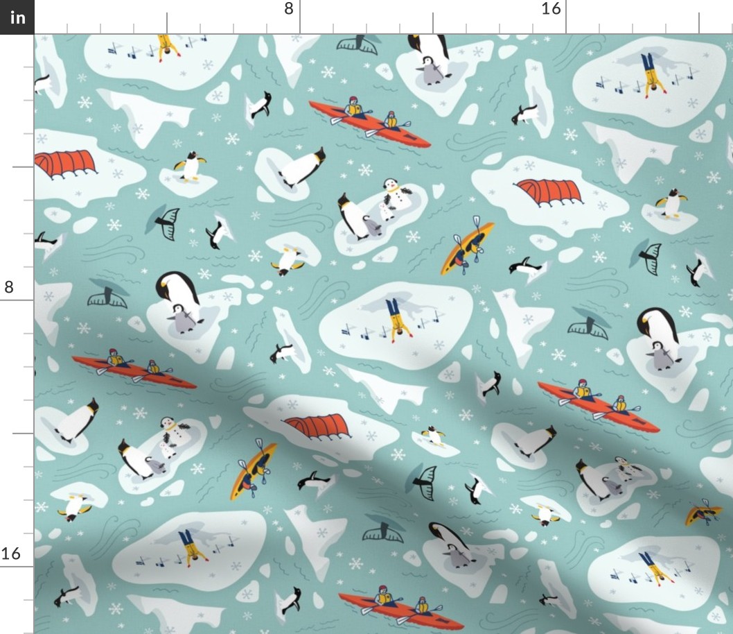 South Pole Adventure // penguins, research tents, kayaks - hand drawn