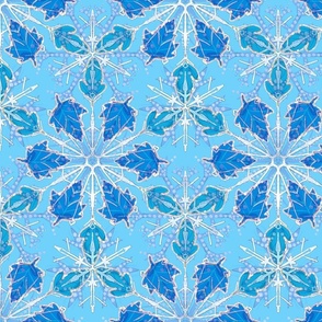 Frosted Leaf Kaleidoscope Bright Blue