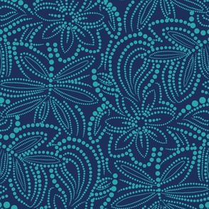 Dot Flowers Teal and Navy Large