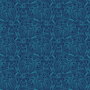 Dot Flowers Teal and Navy Small